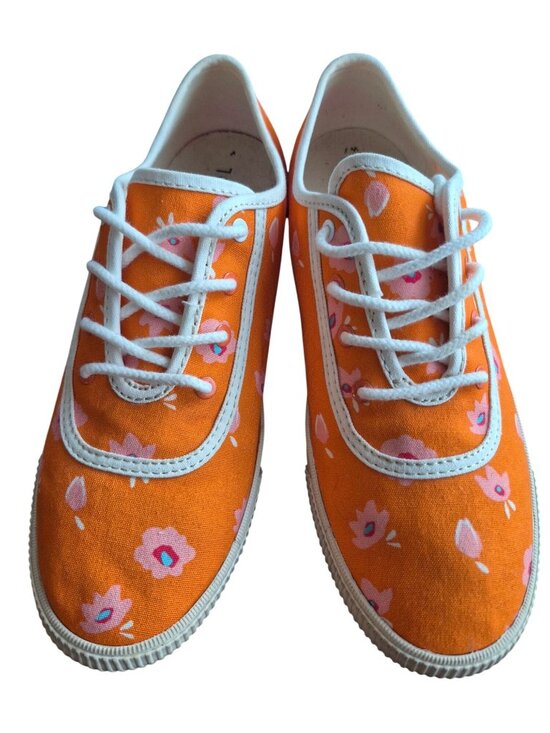 Toms Shoes - Toms Womens Orange Floral Canvas Lace-Up Sneakers Size 7